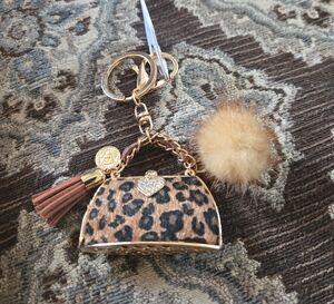 Chic Leopard Print Key Holder/Bag Charm with Gold Details